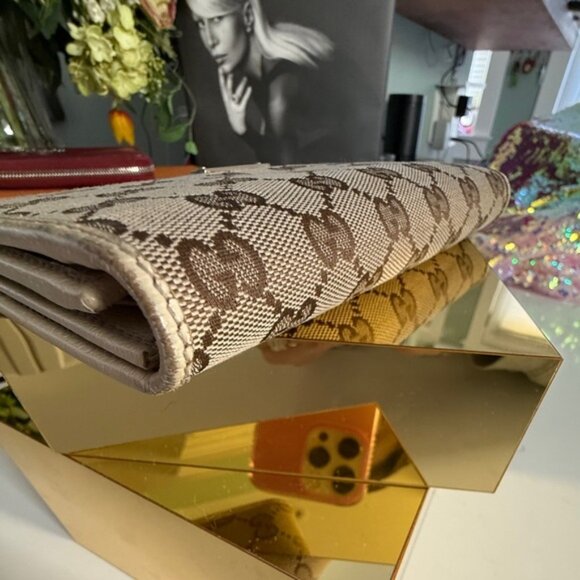 🇮🇹 GUCCI Monogram Metal Bar Continental Flap Wallet Off White Almost Nee 🇮🇹 - Picture 6 of 14